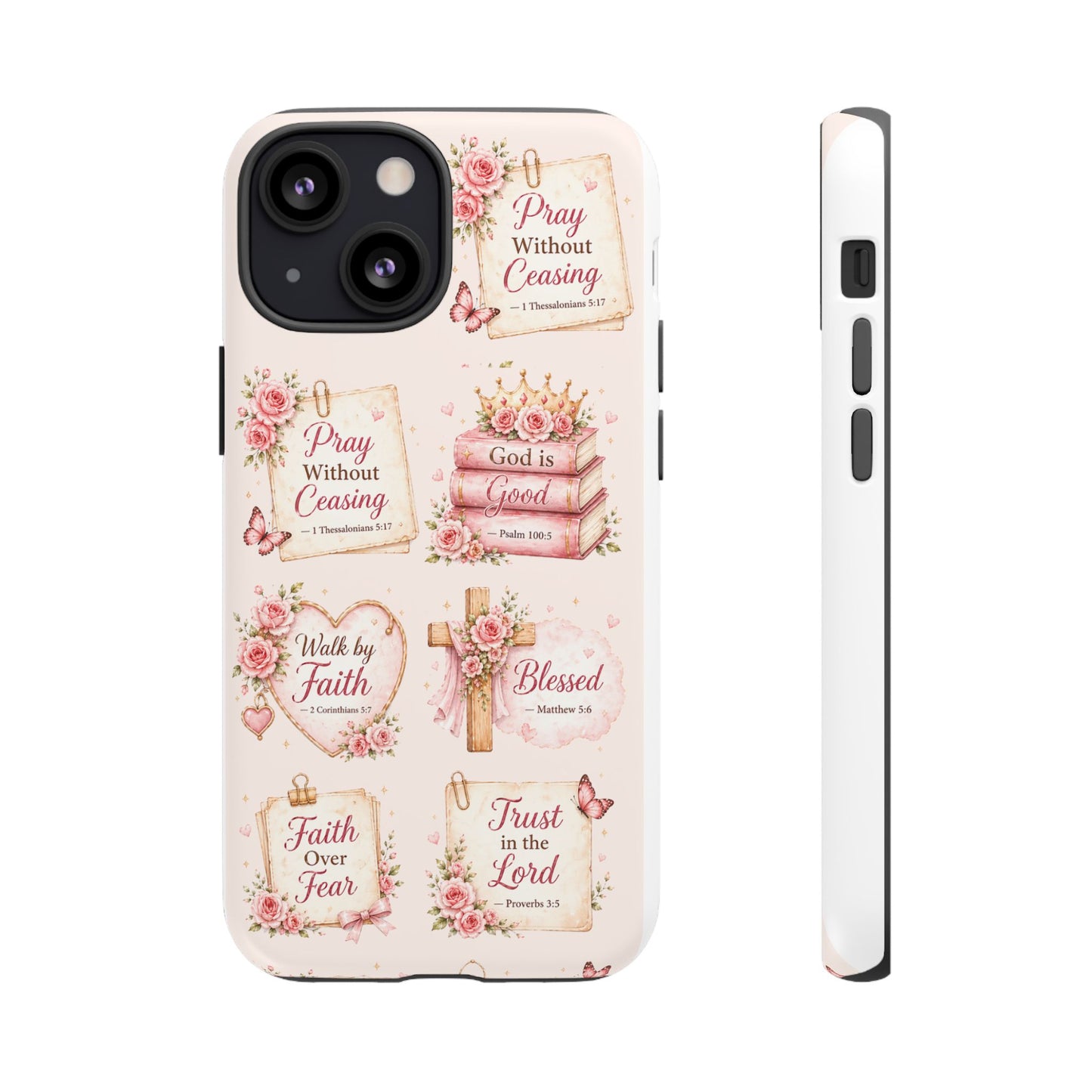 Christian Floral Phone Case — "Pray Without Ceasing" Faith Cross Design