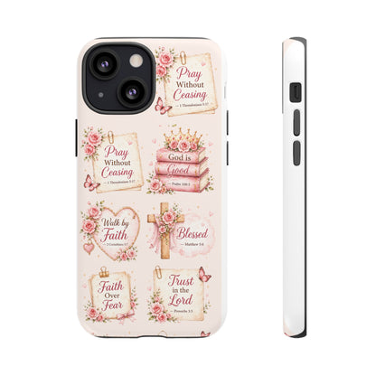 Christian Floral Phone Case — "Pray Without Ceasing" Faith Cross Design