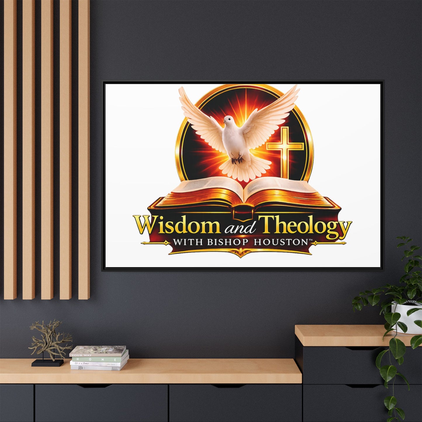 Framed Canvas Print — "Wisdom and Theology" Dove & Bible Wall Art