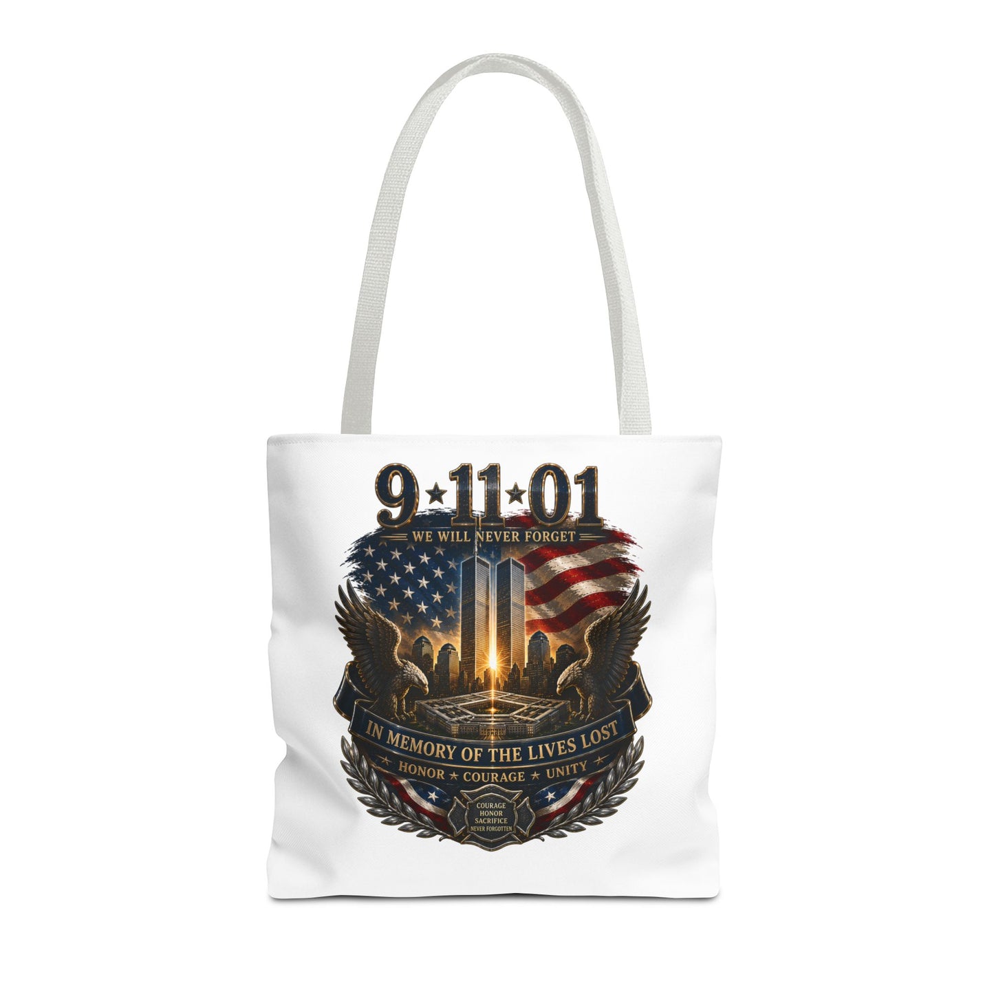 9/11 Memorial Tote Bag — We Will Never Forget Tribute Tote