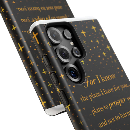 Phone Case — "For I Know" Jeremiah 29:11 Gold Cross Christian Tough Case