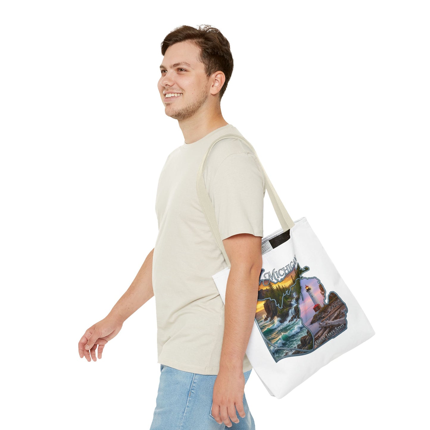 Michigan Lighthouse Tote Bag — Great Lakes Scenic State Travel Tote