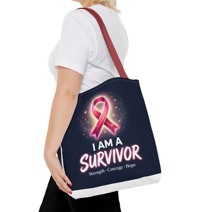 Survivor Ribbon Tote Bag — "I Am A Survivor" Breast Cancer Awareness Tote