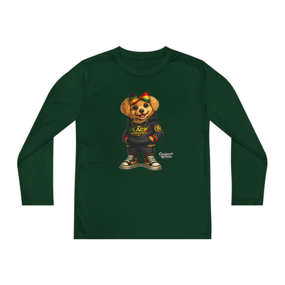 Youth Long Sleeve Tee — Trendy Bear Graphic "Black Excellence"