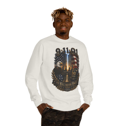 9/11 Remembrance Crewneck Sweatshirt — We Will Never Forget Memorial Tee