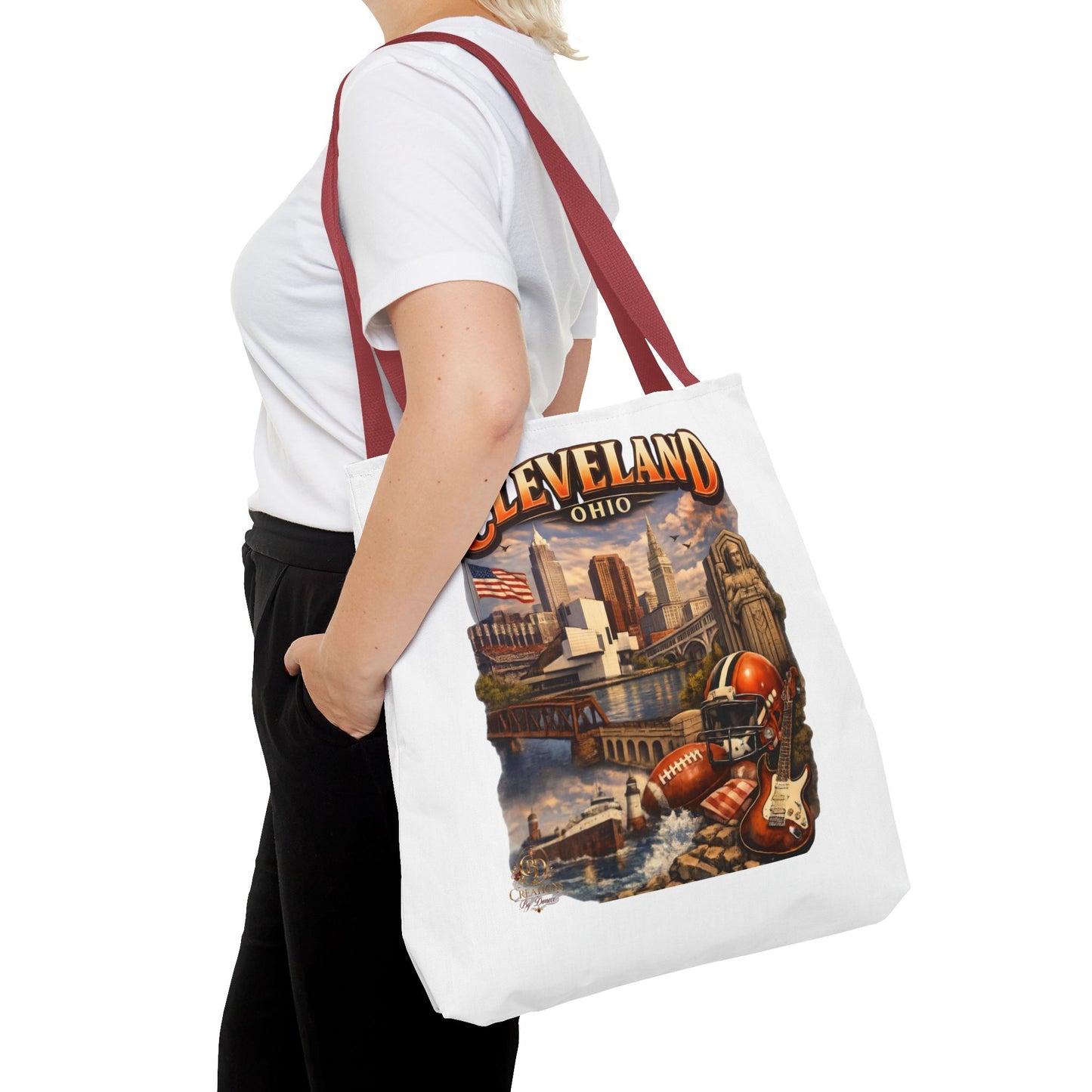 Cleveland Cityscape Tote Bag — Vintage Ohio Skyline & Sports Montage