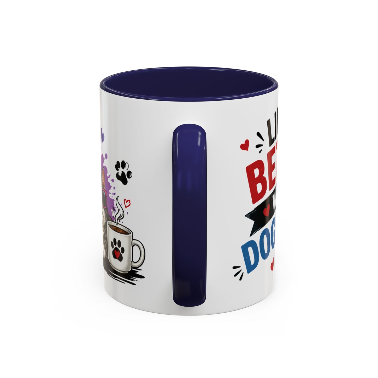 Dog and Cat Coffee Mug – "Life is Better with a Cat" Accent Ceramic Mug