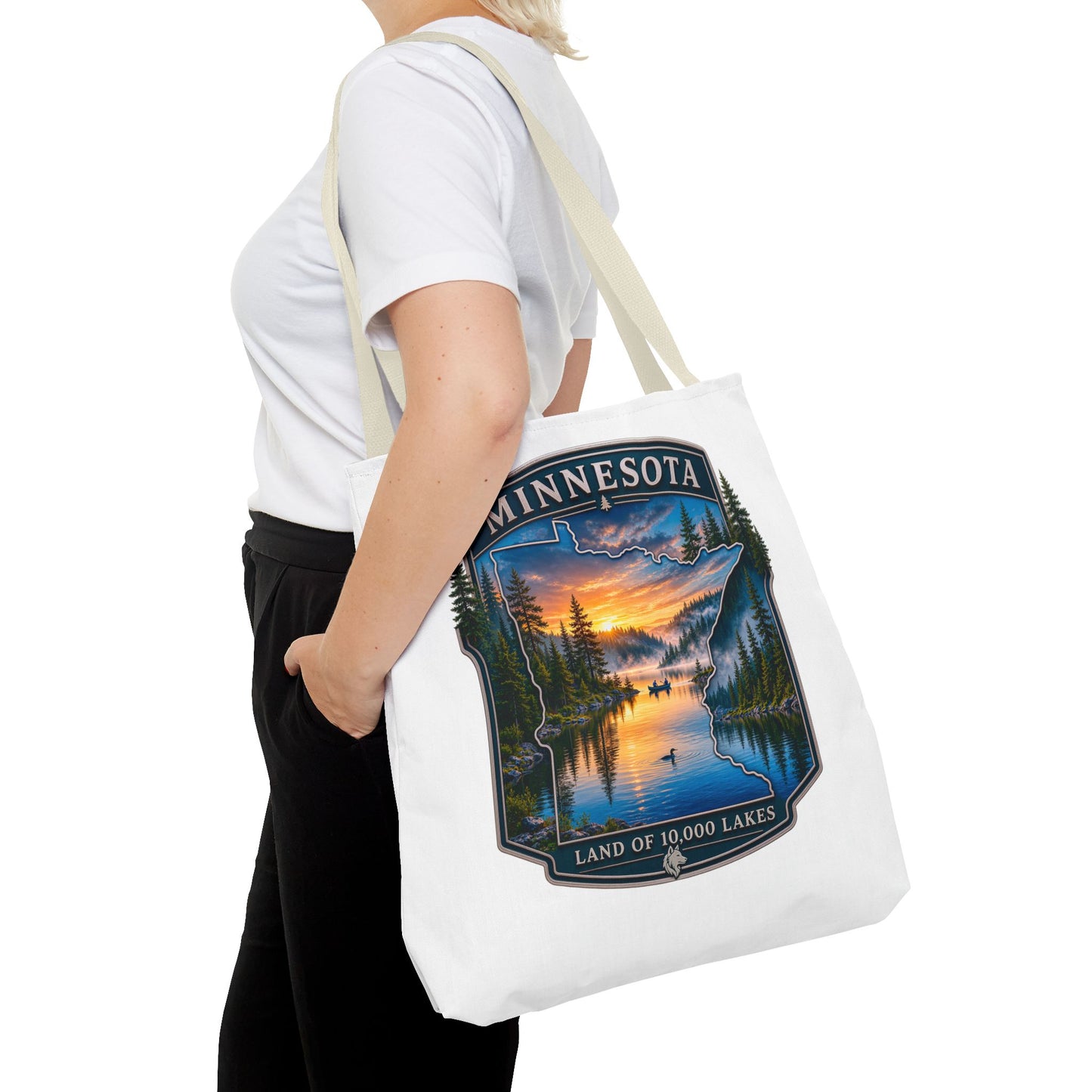 Minnesota Scenic Tote Bag — 'Land of 10,000 Lakes' Sunset Lake Design