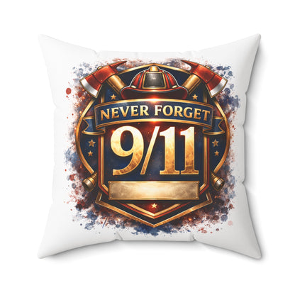 Never Forget 9/11 Memorial Throw Pillow — Patriotic Remembrance Accent Pillow