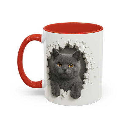Peekaboo Grey Cat Accent Coffee Mug – Cute 11/15oz Cat Lover Gift
