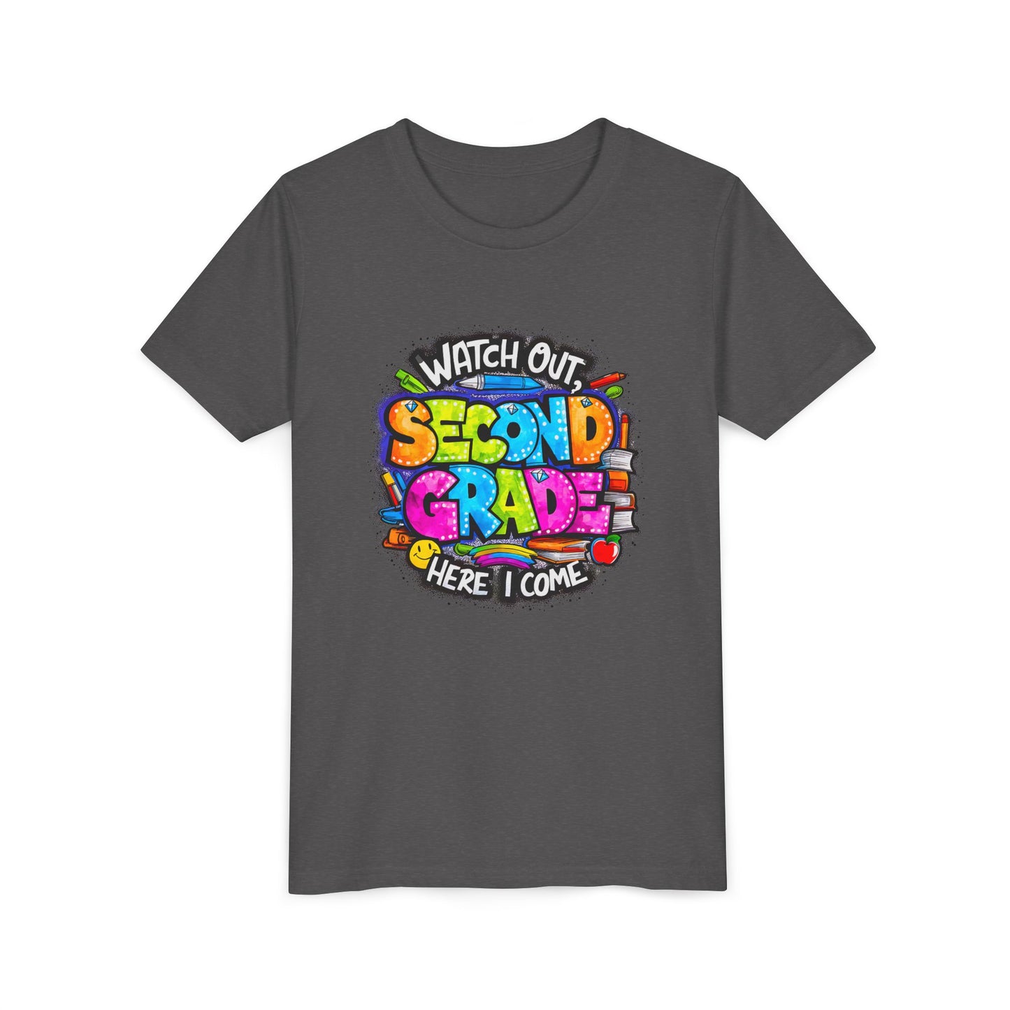 Second Grade Kids Tee - "Watch Out Second Grade Here I Come" Colorful Back-to-School Shirt