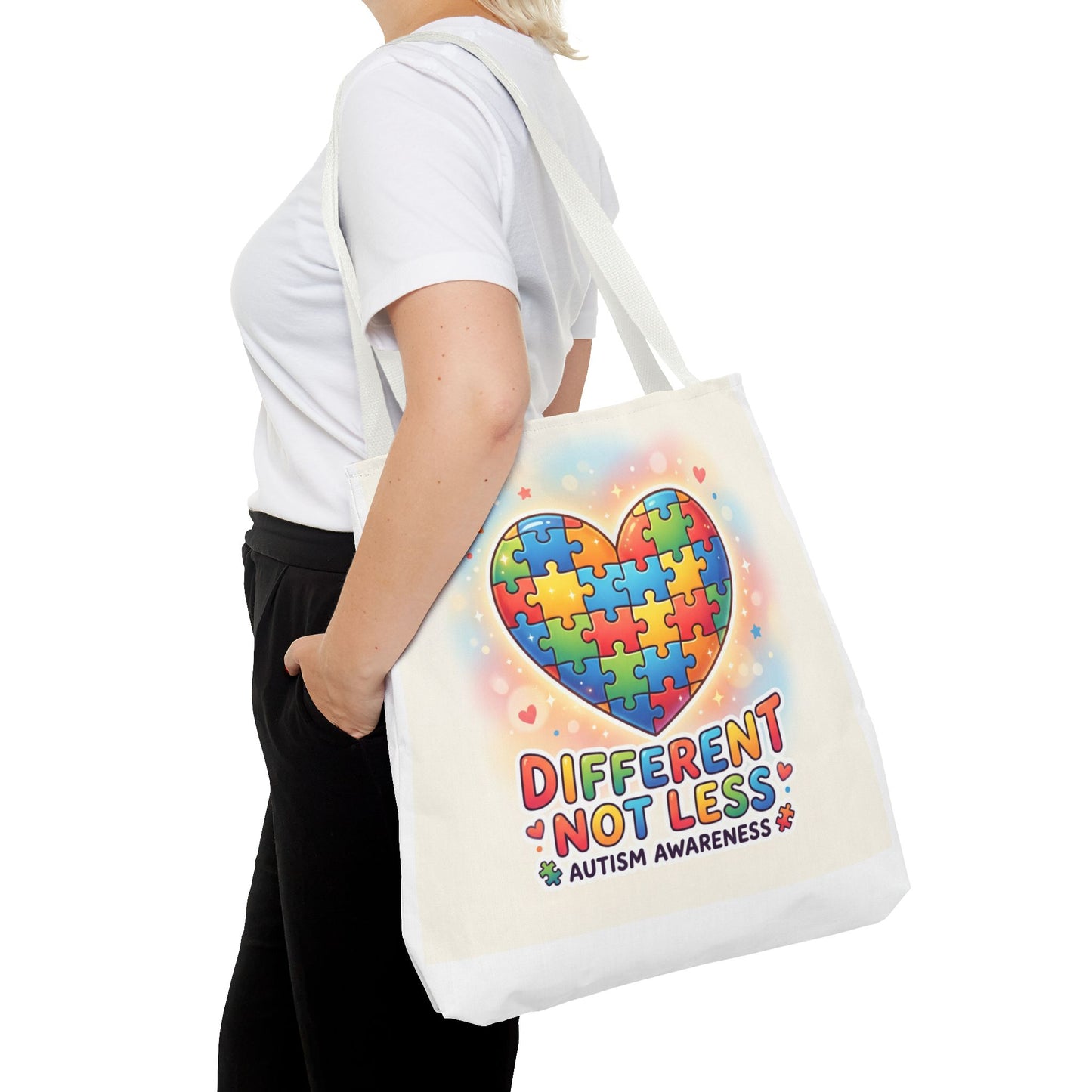 Autism Awareness Tote Bag — "Different Not Less" Puzzle Heart Design