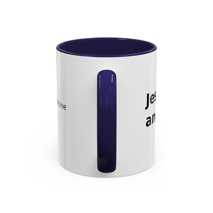 Accent Coffee Mug — “Faith + Medicine: Insulin Saves” Black-Accent Mug (11/15 oz)