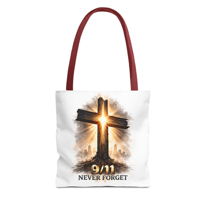 9/11 Never Forget Cross Memorial Tote Bag — Patriotic Remembrance Shopper