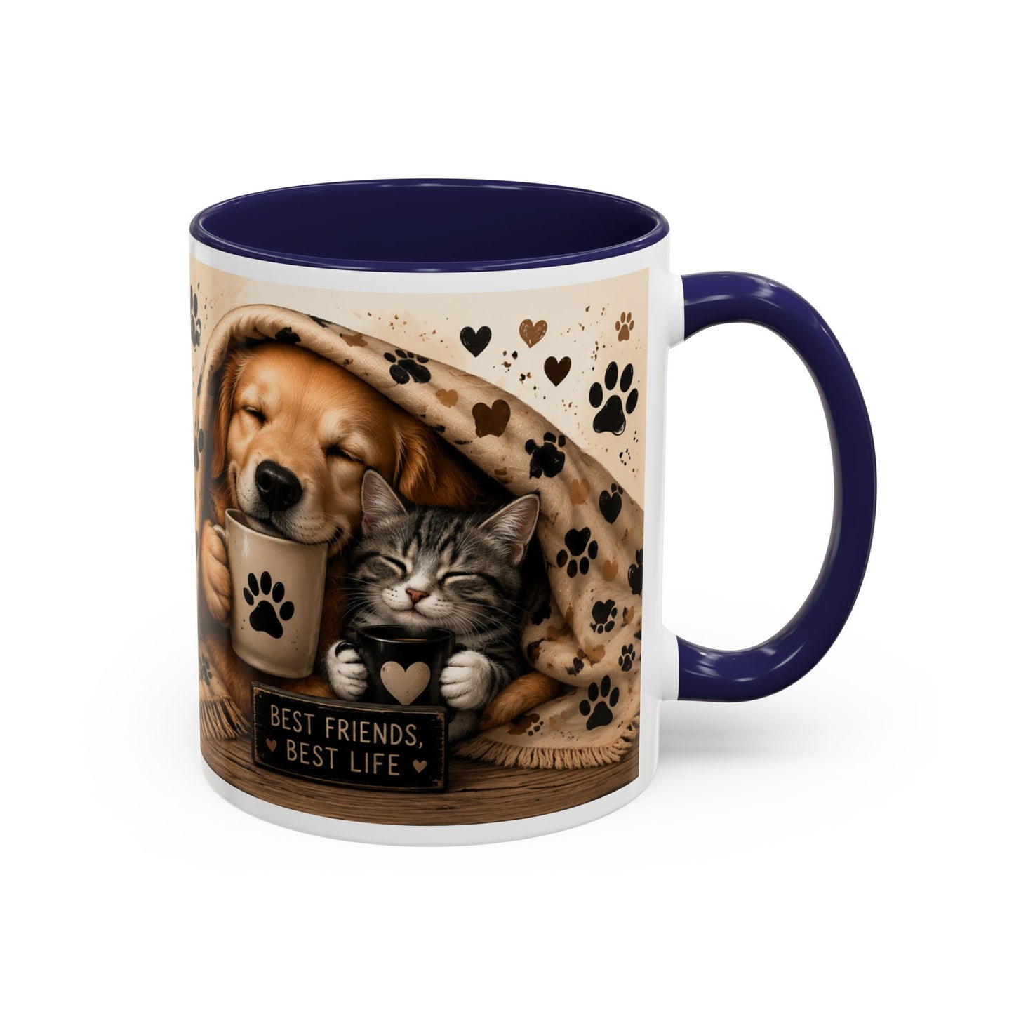 Dog and Cat Coffee Mug – "Best Friends, Best Life" Accent Tea Cup (11/15oz)