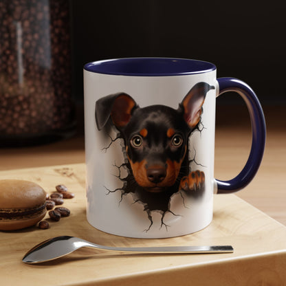 Dachshund Puppy Peek Coffee Mug – Accent Black Interior/Handle, Cute Dog Crack Design (11/15 oz)