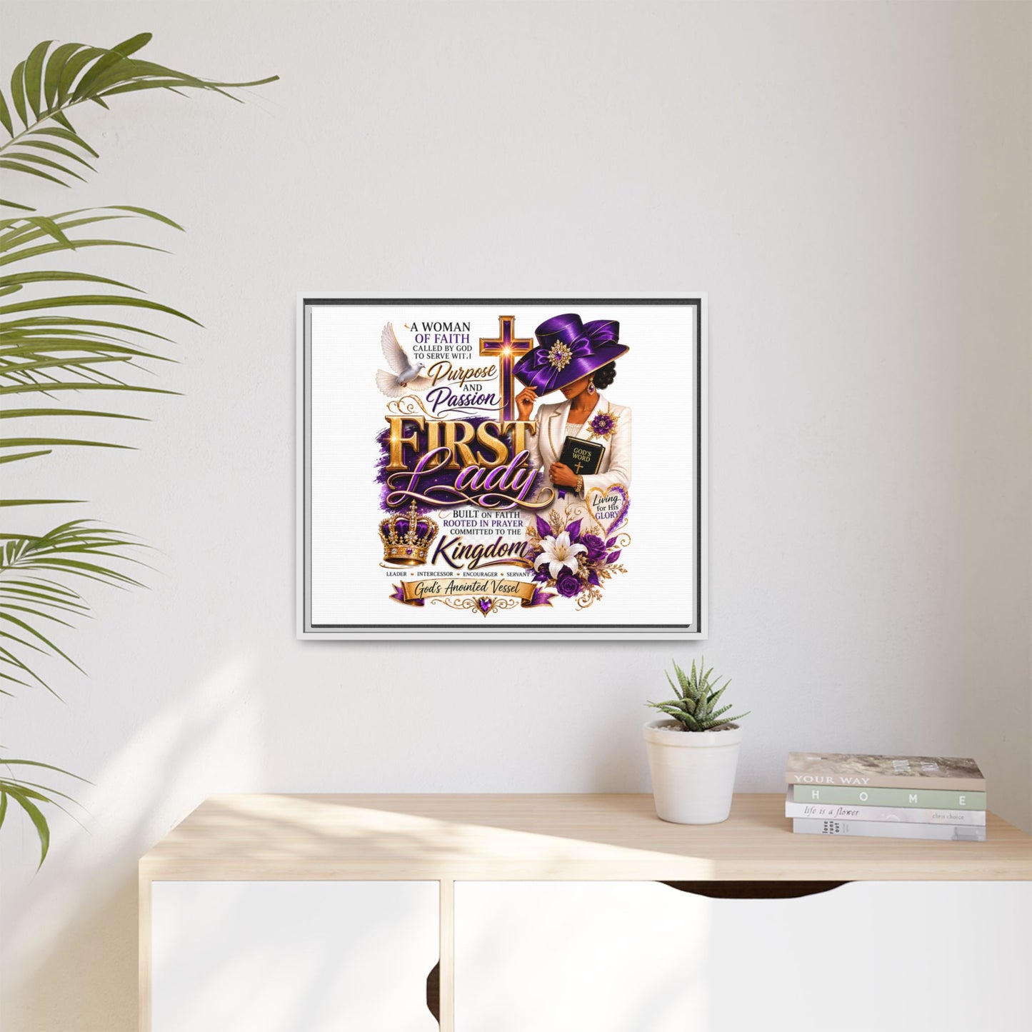 First Lady Faith Wall Art — Framed Matte Canvas (Purple & Gold)