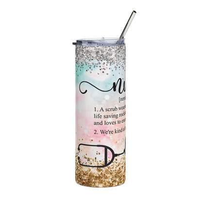 Nurse Definition 20oz Stainless Steel Tumbler — Glitter Heartbeat Travel Cup
