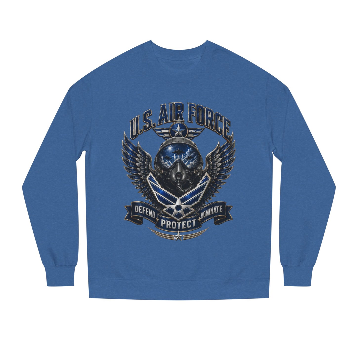 U.S. Air Force Skull Crewneck Sweatshirt — Defend Protect Dominate Tactical Pullover
