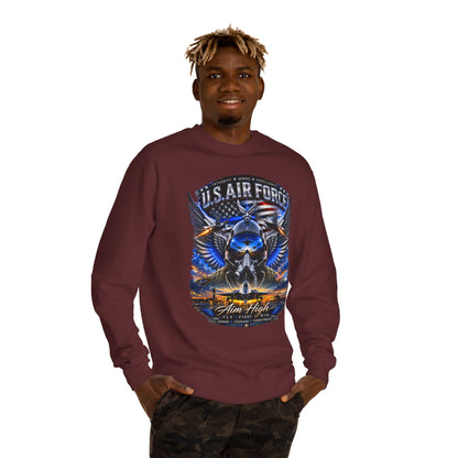 U.S. Air Force Crewneck Sweatshirt — "Aim High" Fighter Jet Graphic