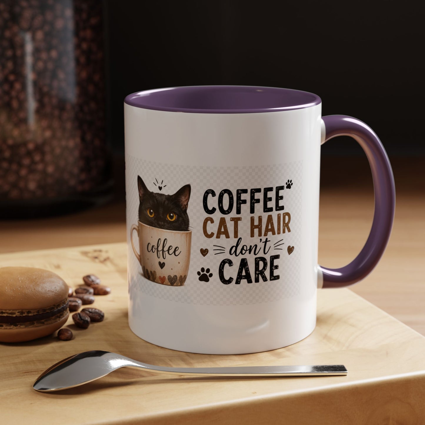 Coffee & Cat Hair Mug — "Coffee, Cat Hair, Don't Care" Accent Ceramic Coffee Mug (11/15oz)