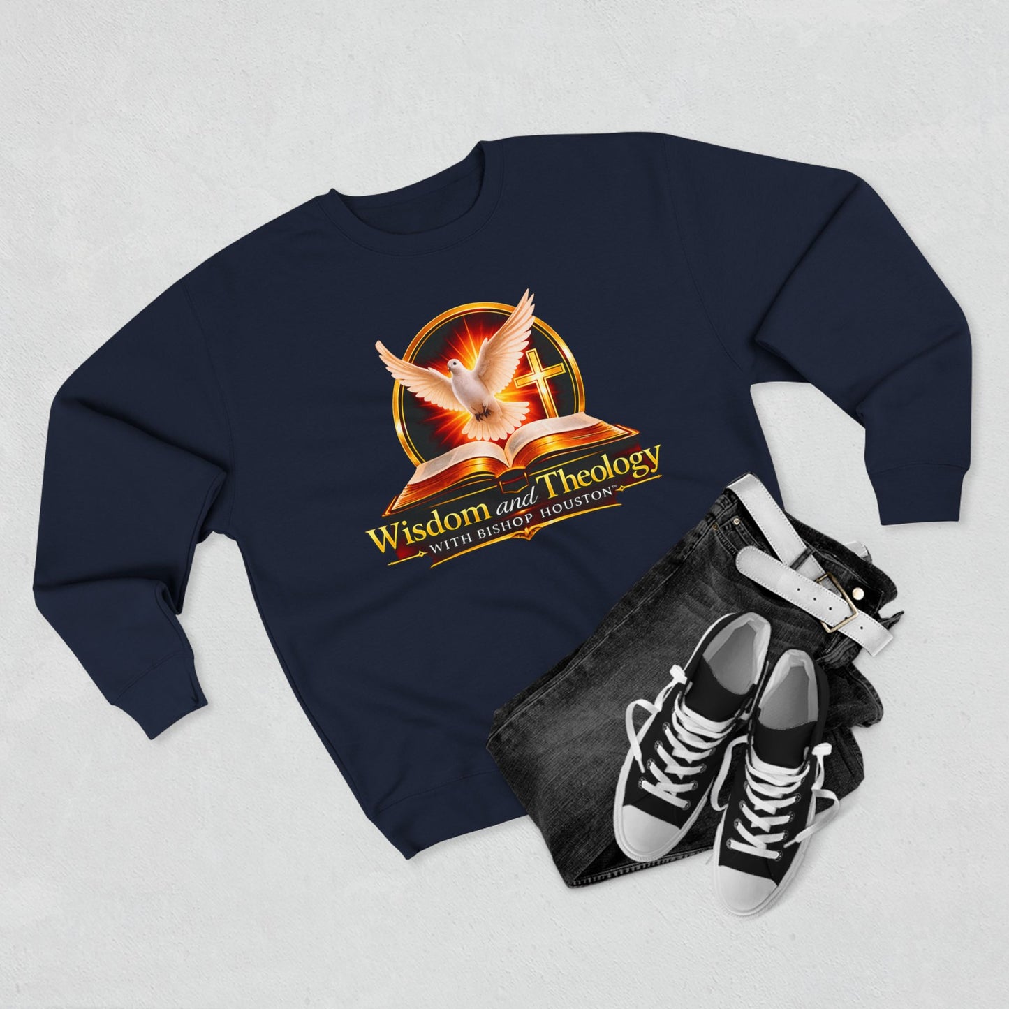Wisdom & Theology Sweatshirt — Dove, Bible & Cross Christian Crewneck