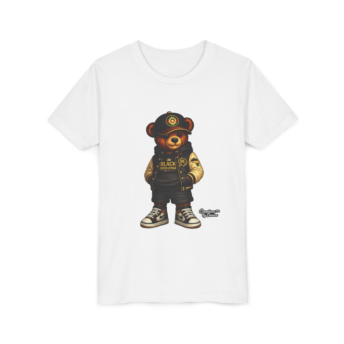 Youth Tee — Streetwear Teddy Bear Graphic (Black Varsity)