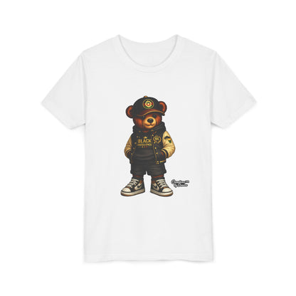 Youth Tee — Streetwear Teddy Bear Graphic (Black Varsity)