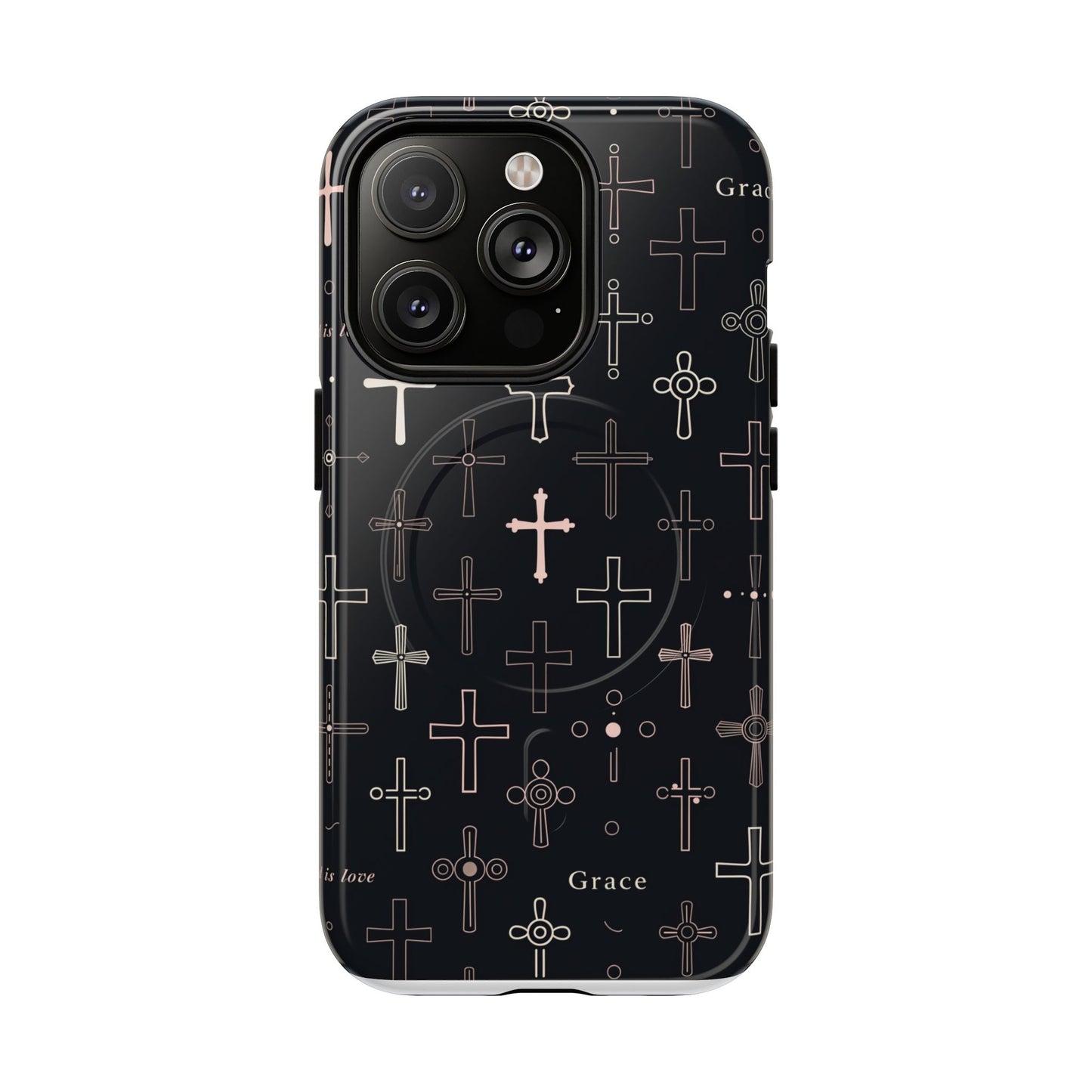 Magnetic Phone Case — Black Crosses "Grace" Protective Cover