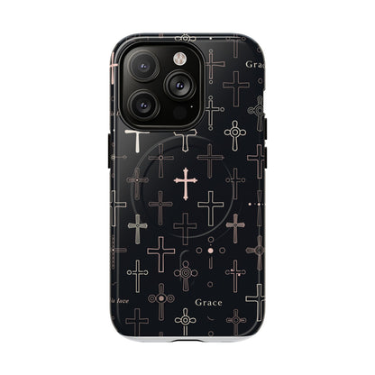 Magnetic Phone Case — Black Crosses "Grace" Protective Cover