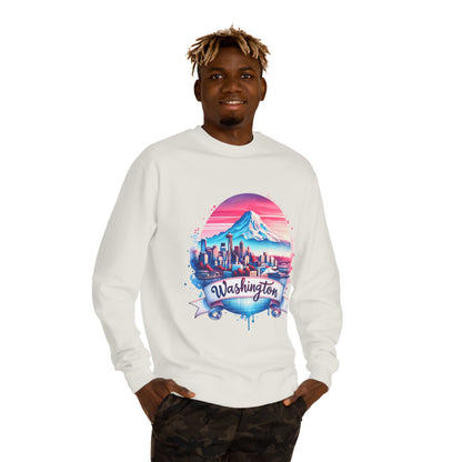 Washington Scenic Crewneck Sweatshirt — Mountain & City Skyline Design