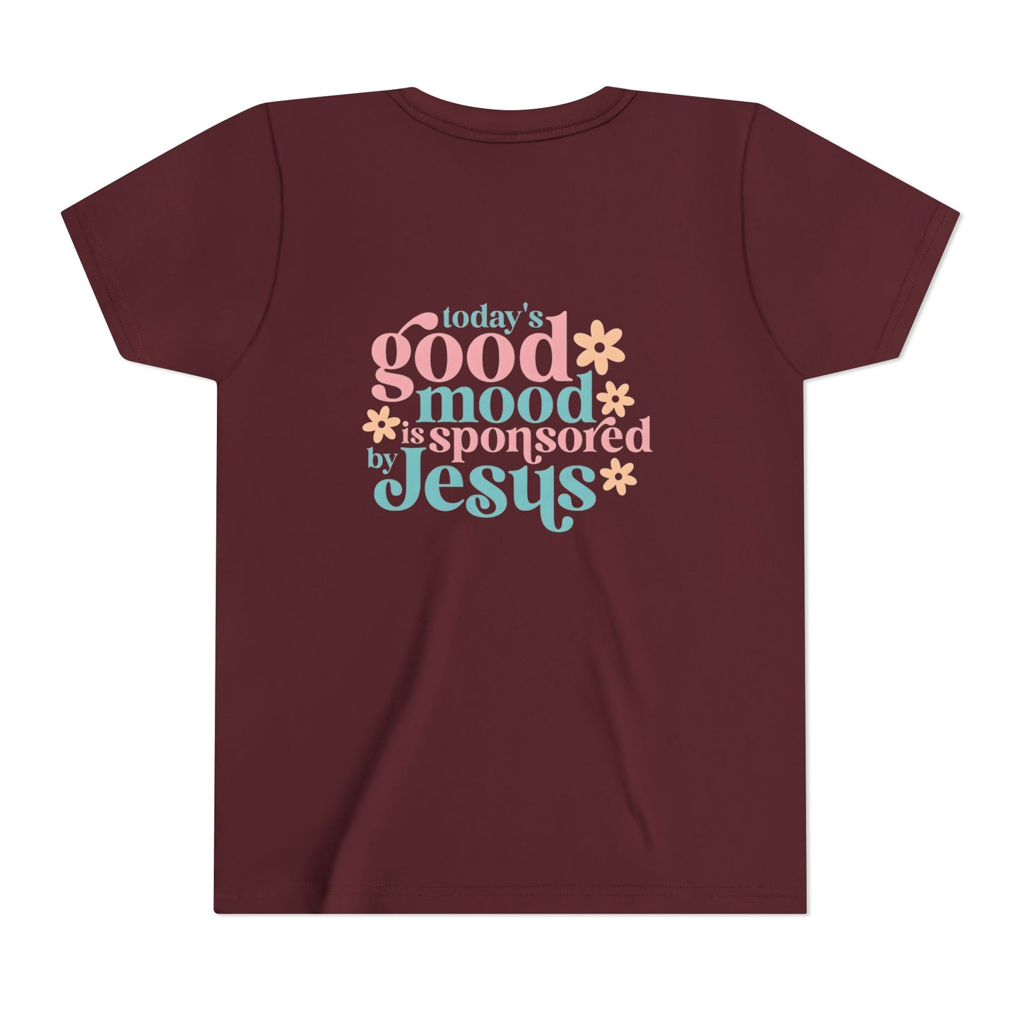 Youth Tee – "Today's Good Mood is Sponsored by Jesus" Retro Floral Christian Shirt