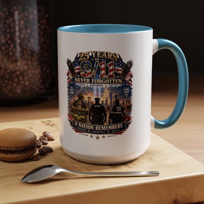 11oz/15oz Coffee Mug — 25 Years of 9/11 Never Forgotten Memorial Design