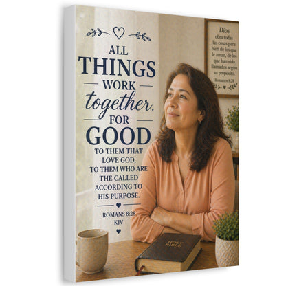 All Things Work Together for Good Canvas Wall Art — Romans 8:28 Christian Faith Print