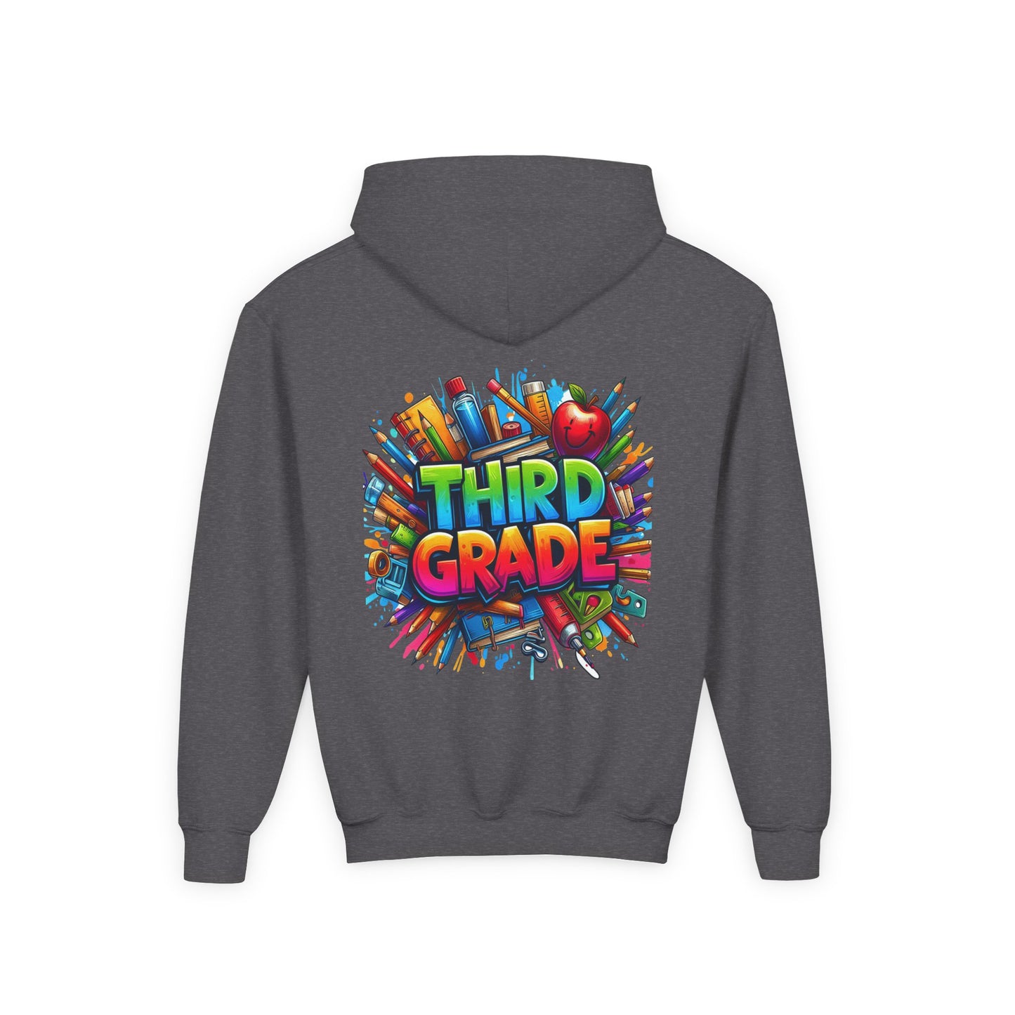 Third Grade Kids Hoodie — Colorful School Supplies Back-to-School Sweatshirt