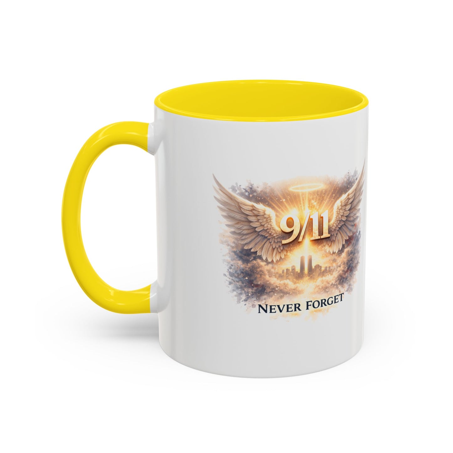 9/11 Never Forget Accent Coffee Mug — Memorial Tribute Ceramic Mug