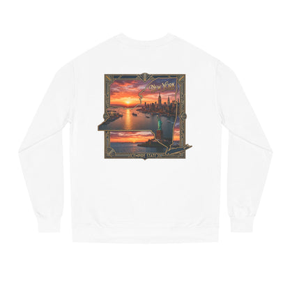 New York Sunset Crewneck Sweatshirt — Statue of Liberty Skyline Graphic