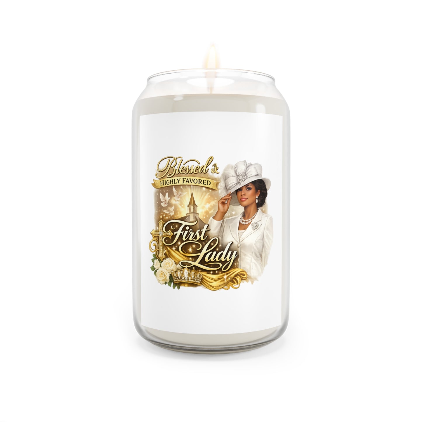 First Lady Scented Soy Candle – 13.75oz (Highly Favored, Elegant Church/Heritage Gift)