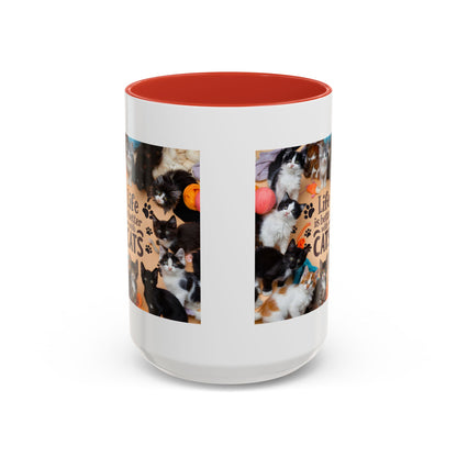 Cat Lover Accent Coffee Mug — “Life Is Better With Cats” 11/15oz