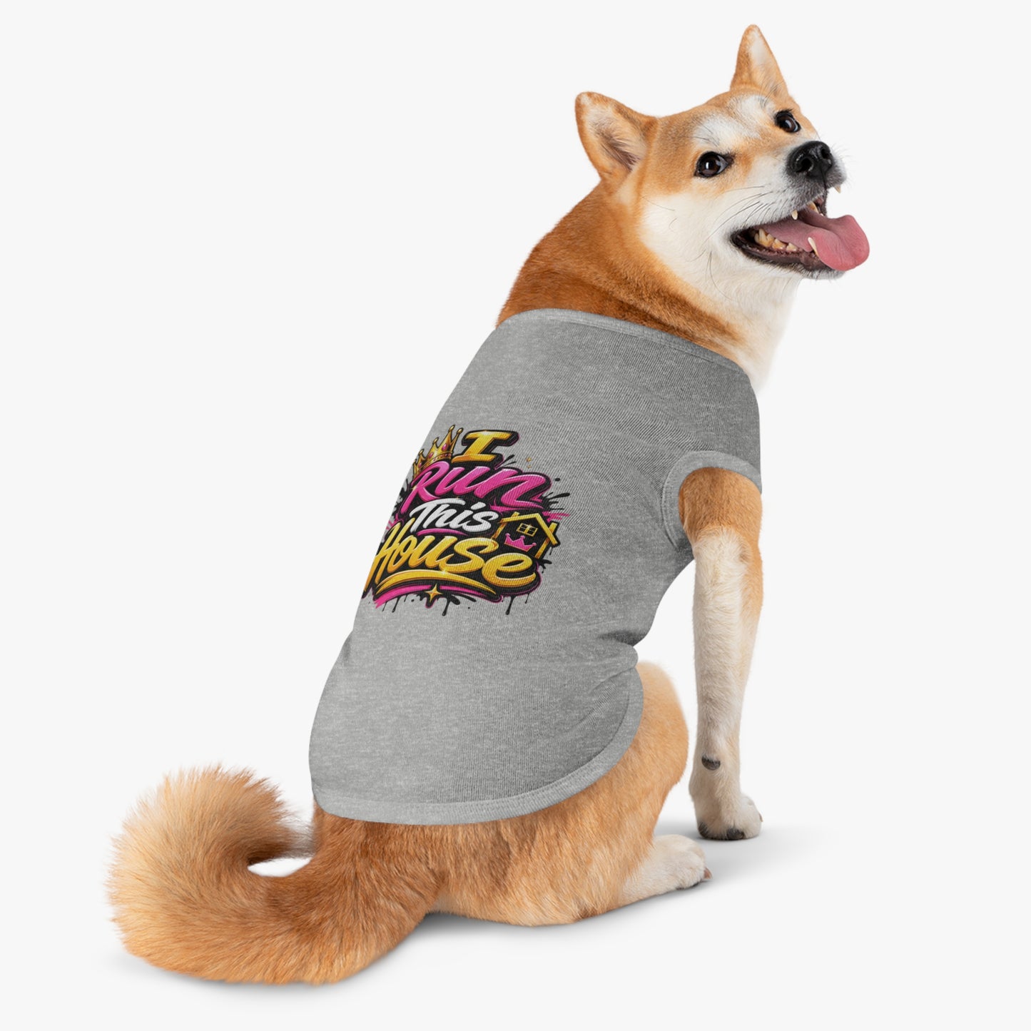 Pet Tank Top — "I Run This House" Graphic Dog & Cat Shirt