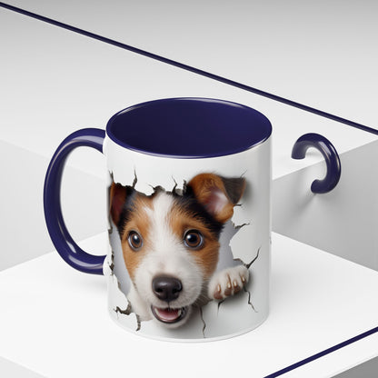 Jack Russell Puppy Peek Accent Coffee Mug – Cute Dog Rupture Design (11/15oz)