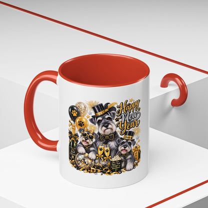 Happy New Year Schnauzer Coffee Mug — Festive Dog New Year Accent Mug (11/15oz)
