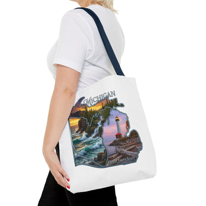 Michigan Lighthouse Tote Bag — Great Lakes Scenic State Travel Tote