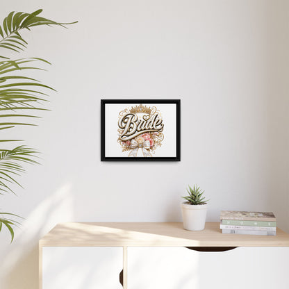 Framed Bride Canvas Wall Art — Elegant Bridal Crown & Floral Wedding Decor