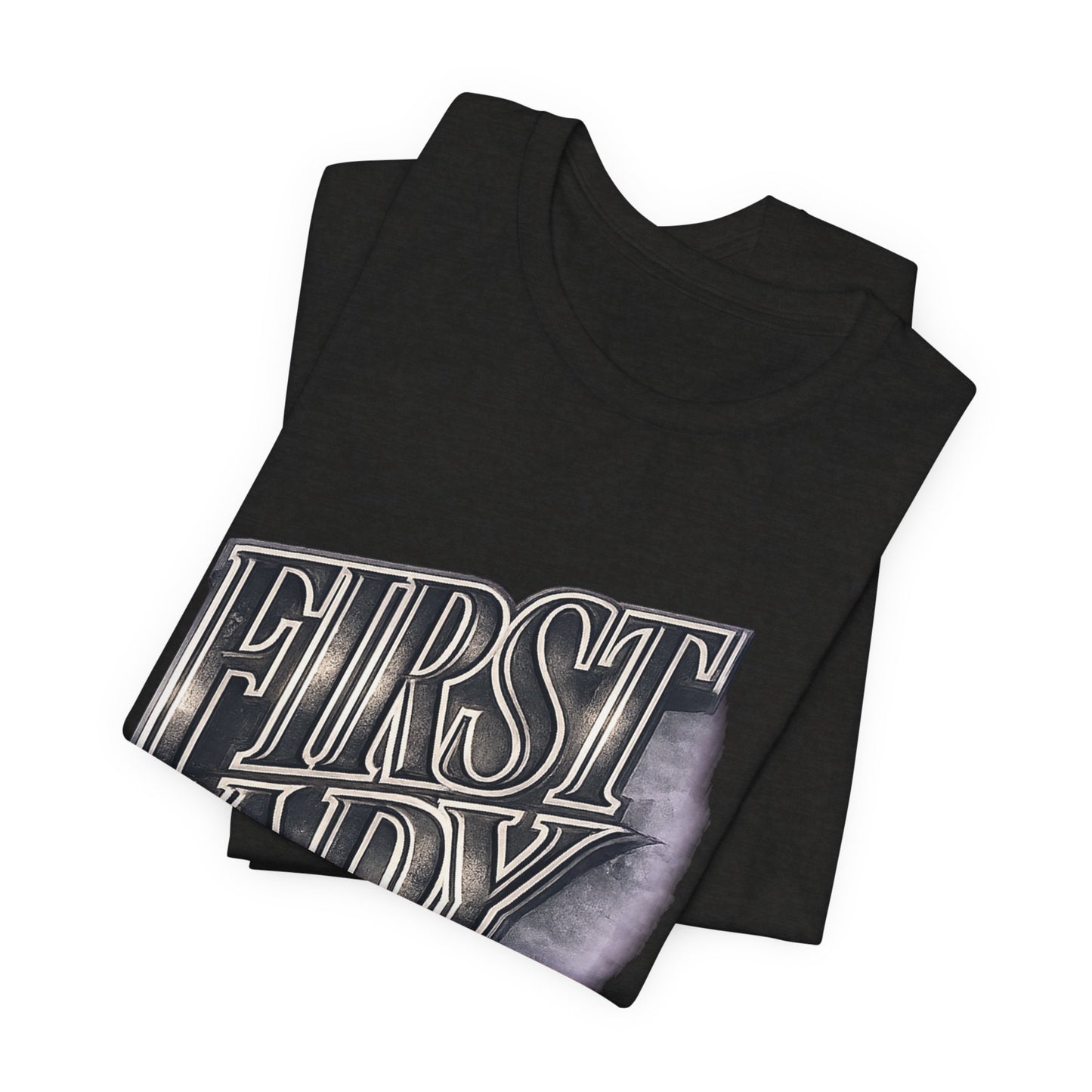 First Lady Graphic Tee — Retro Metallic Script Short Sleeve Shirt