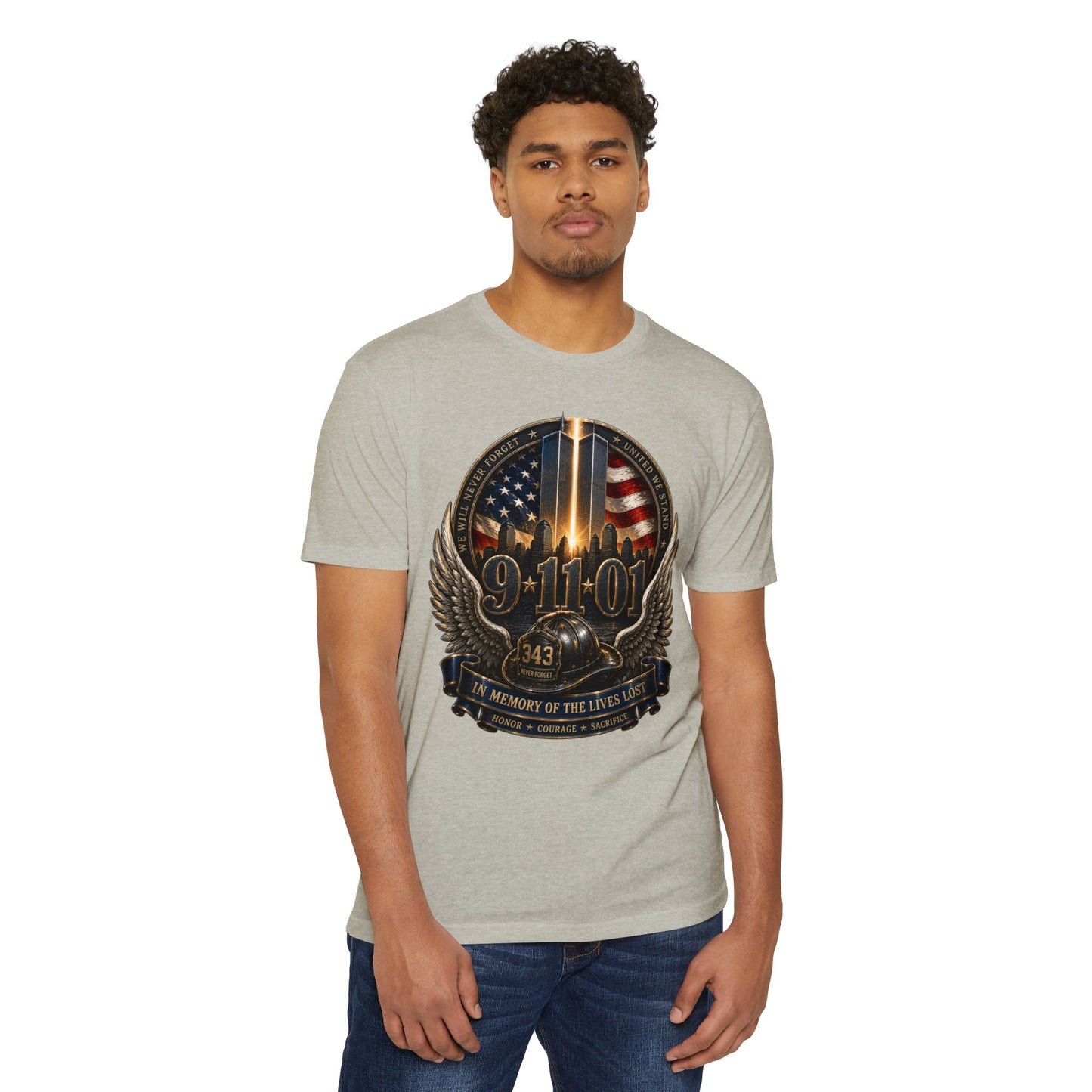 9/11 Memorial T-Shirt — In Memory of the Lives Lost Patriotic Firefighter Tribute