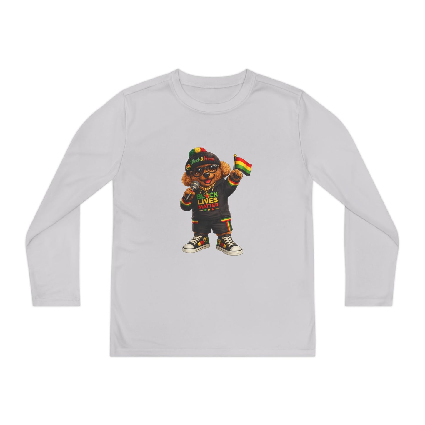 Youth Long Sleeve Tee — Black Lives Matter Kid Graphic with Rasta Flag