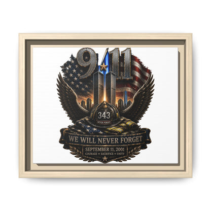 9/11 Memorial Matte Canvas Print — "We Will Never Forget" Framed Tribute