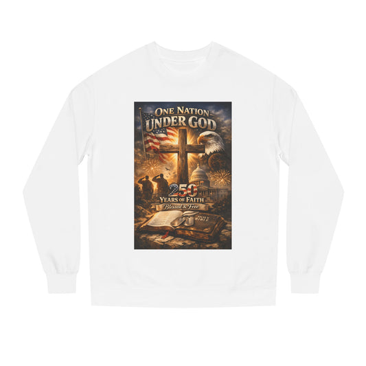 Patriotic Christian Sweatshirt — "One Nation Under God" 25 Years of Faith Crewneck