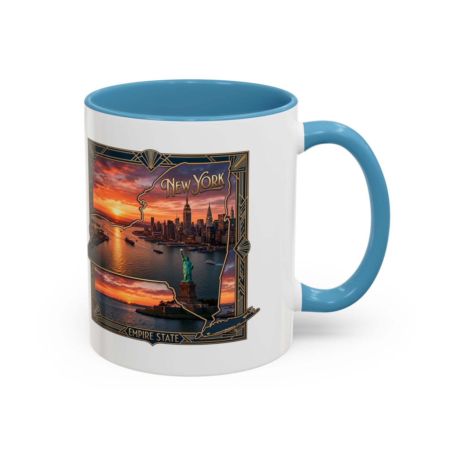 New York Skyline Accent Coffee Mug — Empire State Sunset Scene (11/15oz)